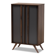Baxton Studio Naoki Modern and Contemporary Two-Tone Grey and Walnut Finished Wood 2-Door Shoe Cabinet